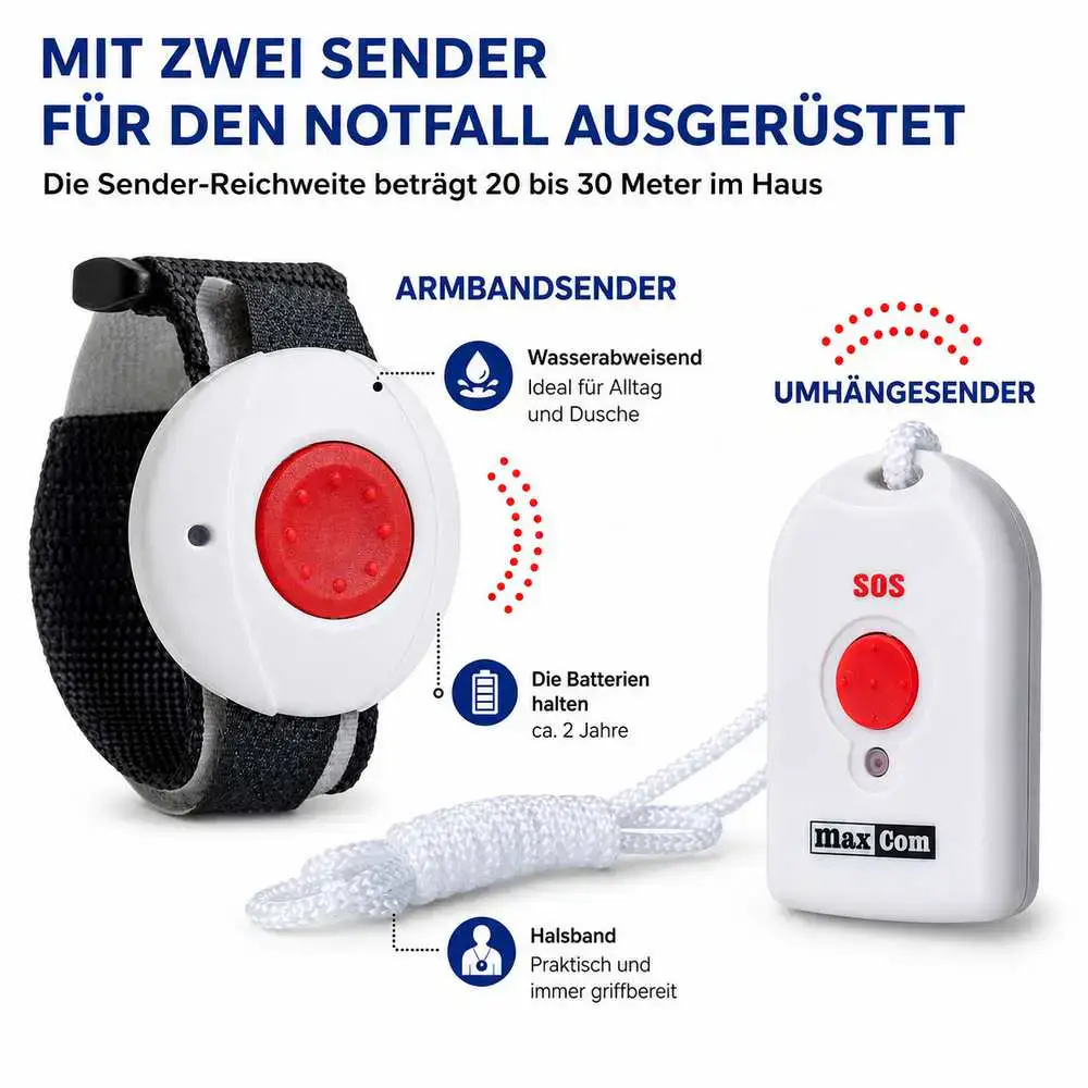 MAXCOM KXT SOS 481 Seniorentelefon-Set – inkl. Funk-Armbandsender und Halsbandsender