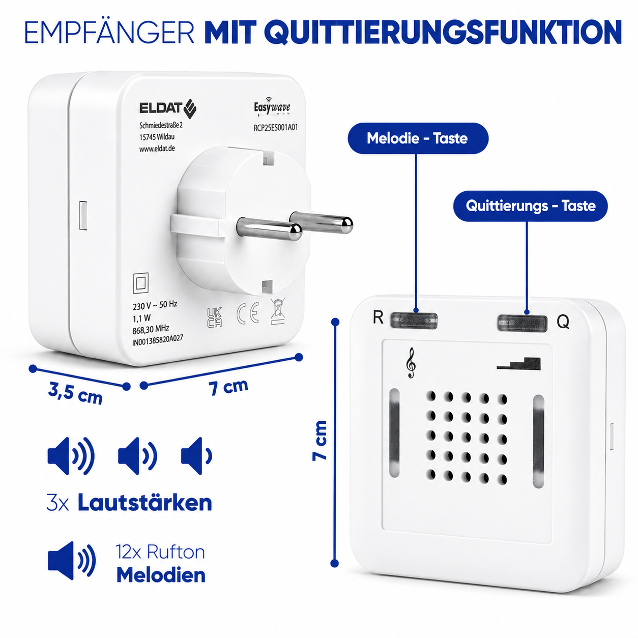 ELDAT Easywave Zusatz-Steckdosenempfänger RCP25 mit Quittierung