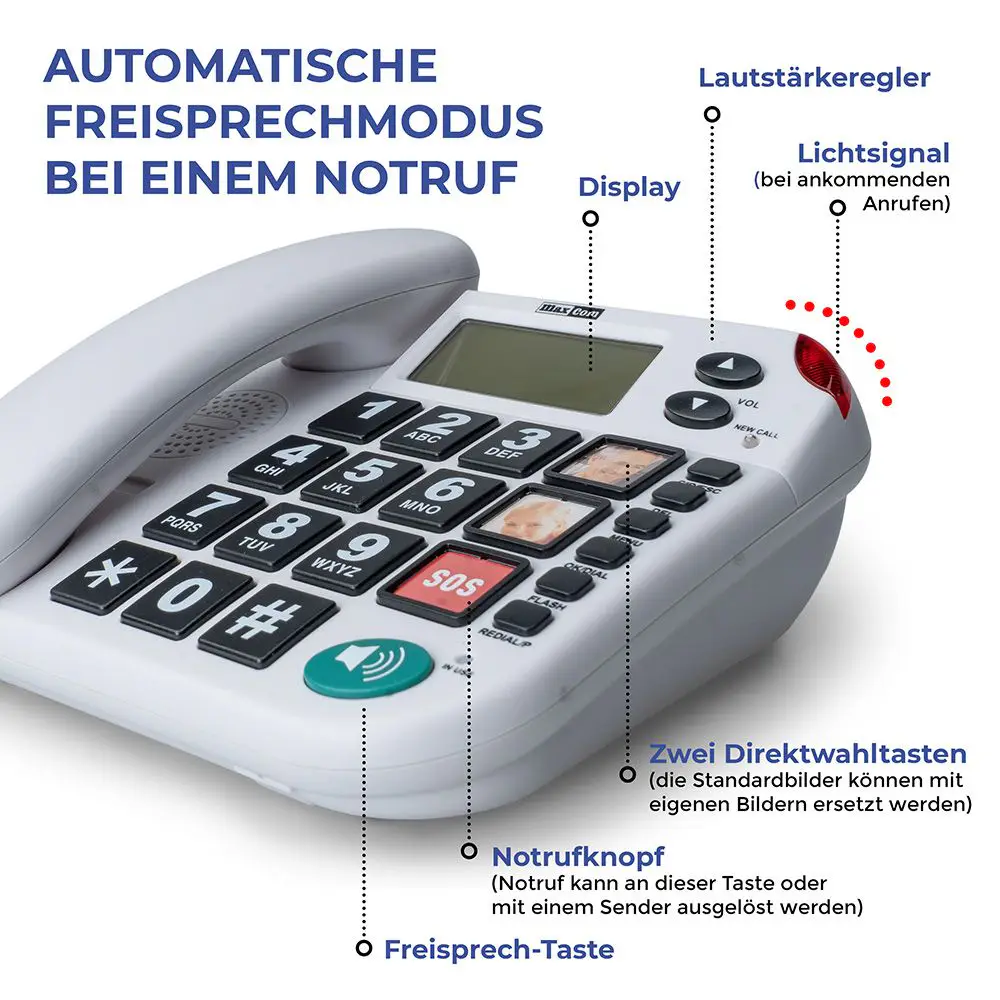 MAXCOM KXT SOS 481 Seniorentelefon-Set – inkl. Funk-Armbandsender Freisprechmodus