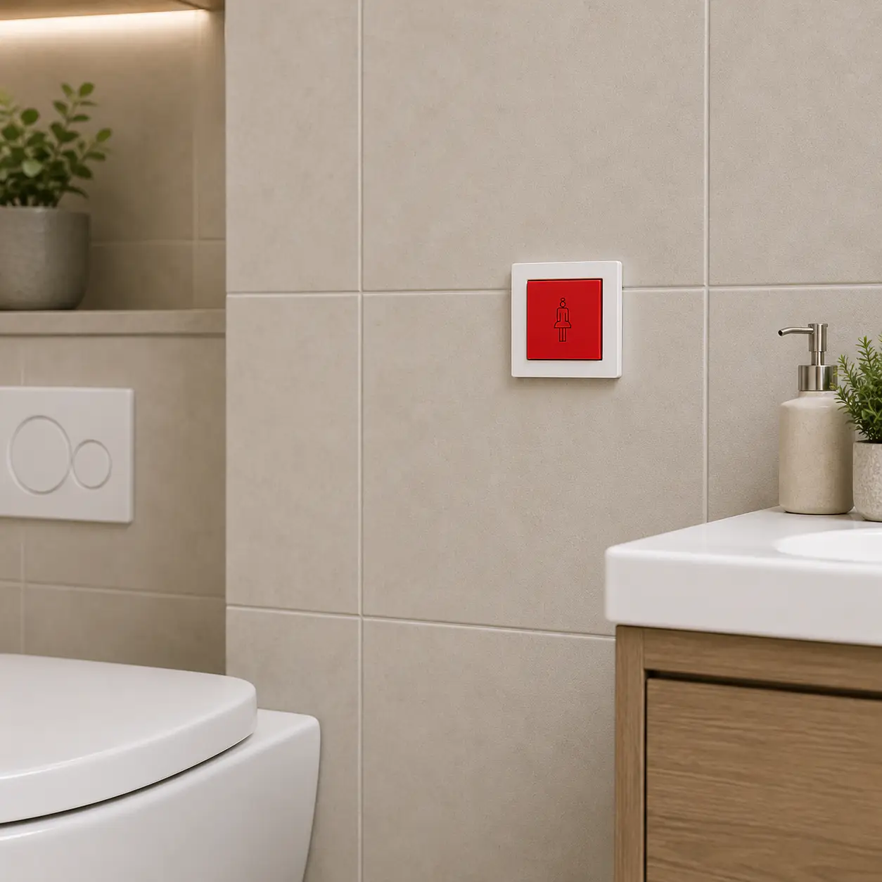 ELDAT Easywave Sensor-Wandtaster RTS25 rot mit Schwesternsymbol Toilettenmontage