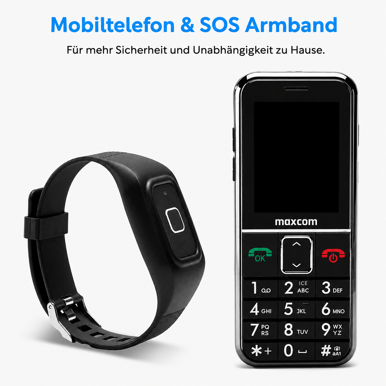 MAXCOM Seniorenhandy mit Notrufarmband HELPLINE Edition