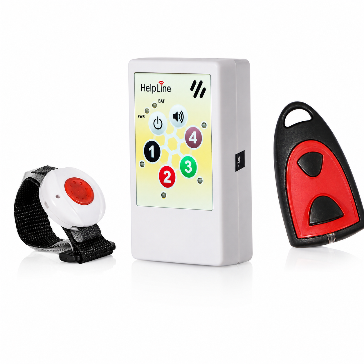 HELPLINE Hausnotruf-Set Mobil für Zwei mit Mini-Empfänger, Armband- und Umhängesender