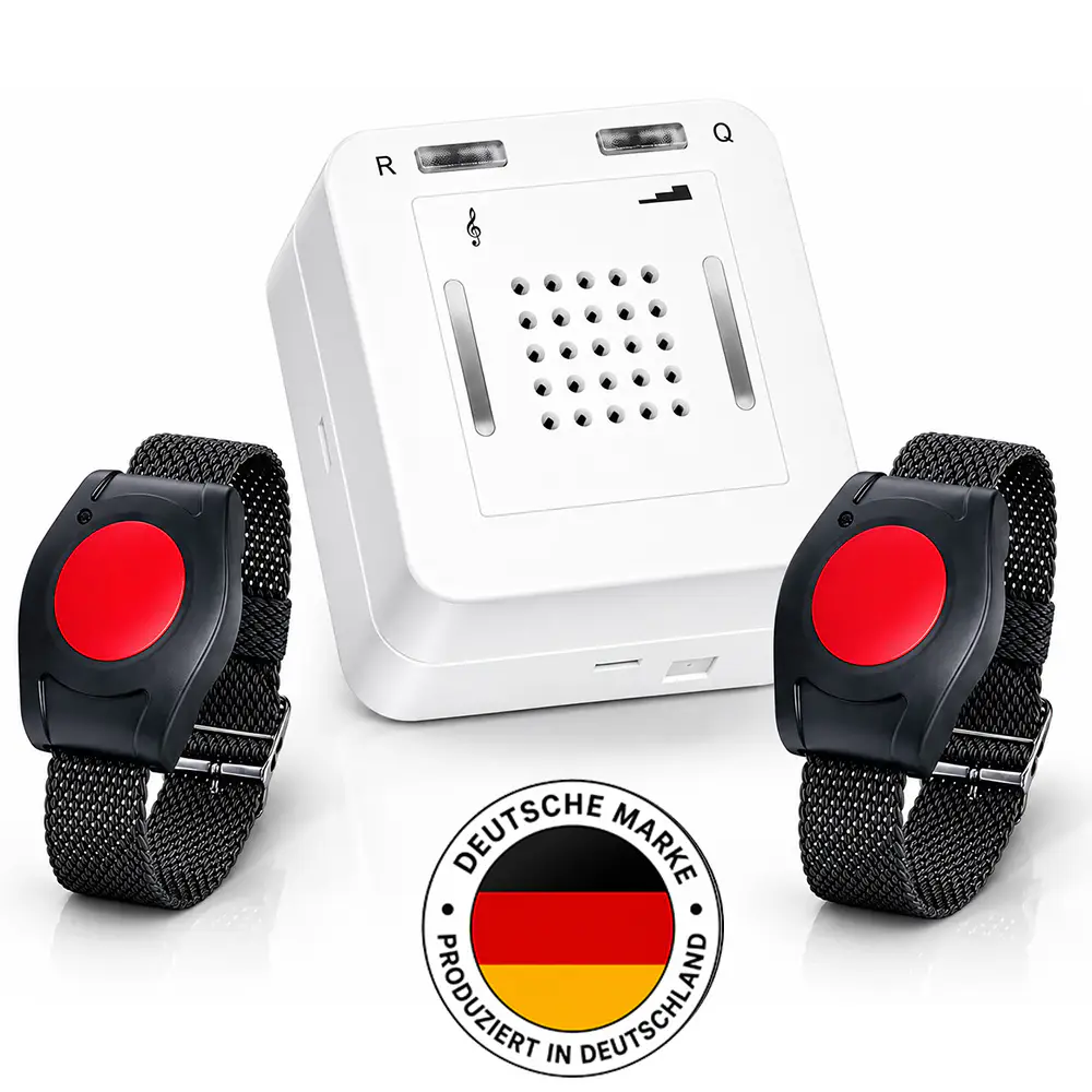 ELDAT Pflegerufset für Zwei – Hausnotruf mit 2 Armbandsendern und Quittierung