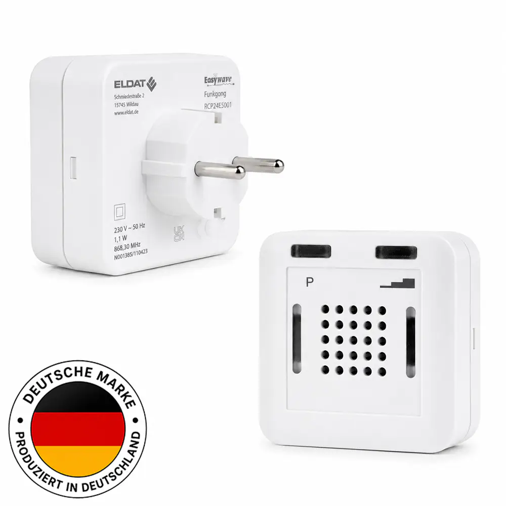 ELDAT Easywave Zusatz-Steckdosenempfänger RCP24Vorder- und Rückseite