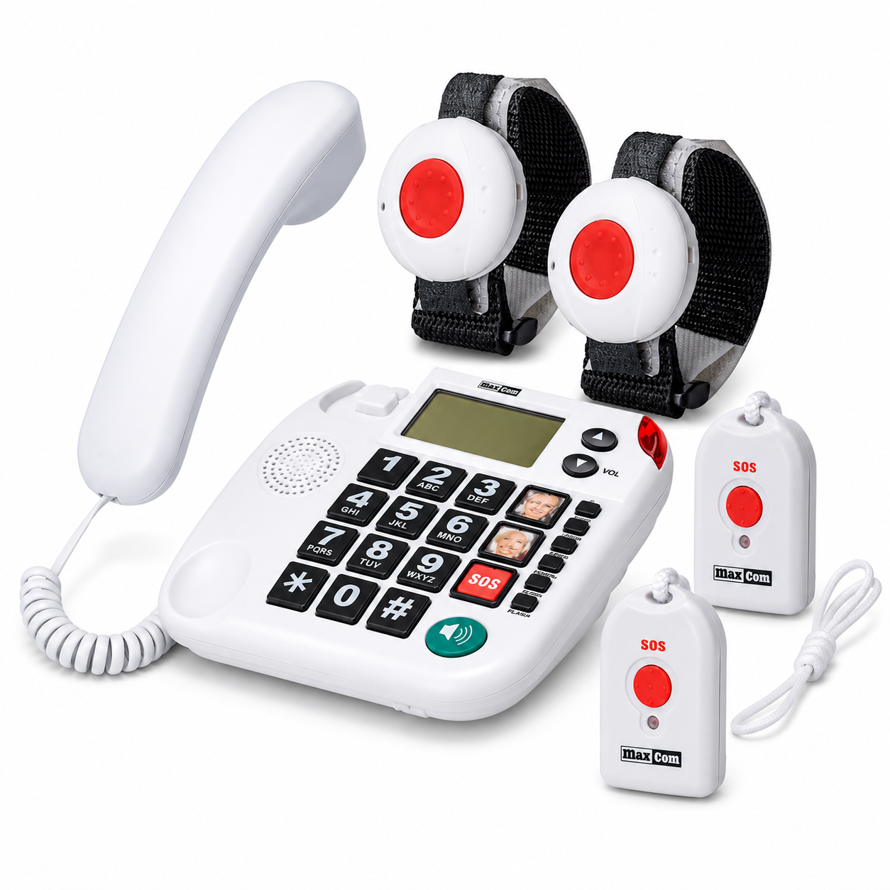 MAXCOM KXT SOS 481 Seniorentelefon-Set – inkl. 2 Umhänge- und 2 Armbandsender